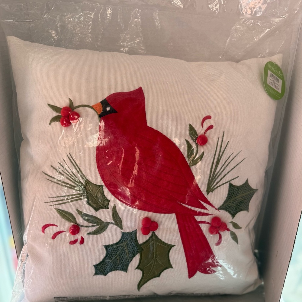 Festive Red Cardinal Holiday Outdoors Pillow